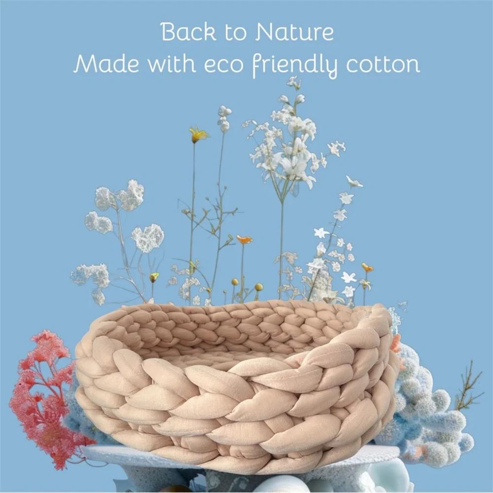 Chunky Knit Pet Basket, Machine Washable Cotton Cat/Dog Bed or Home Decor